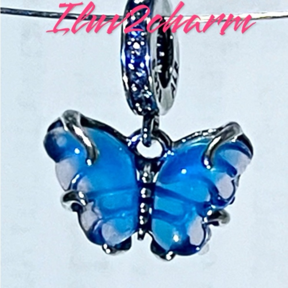 PANDORA Blue Murano Glass Butterfly Dangle Charm 792698C01